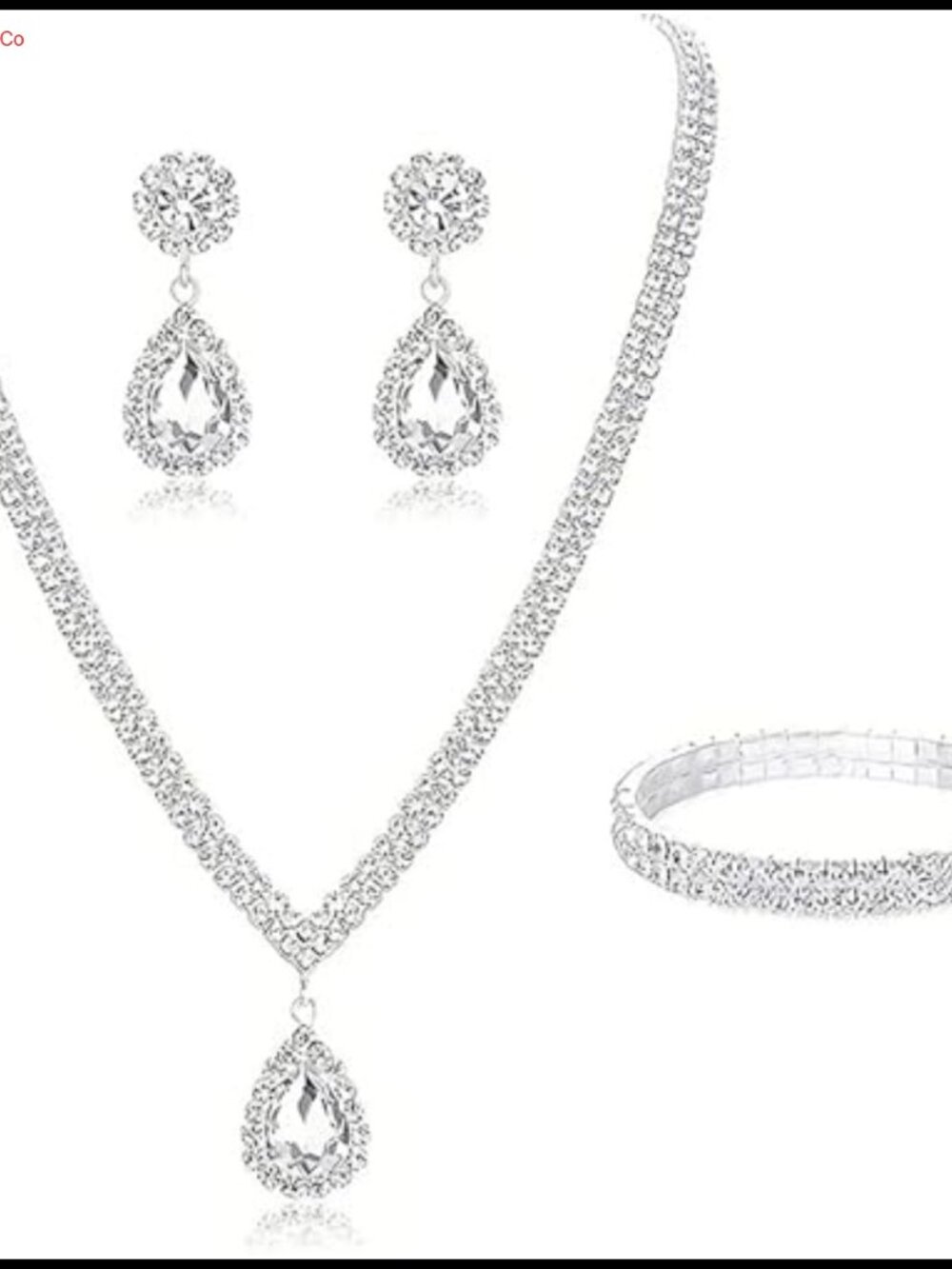 Crystal Wedding Jewelry Set Necklace Earrings Bracelet Bridal Prom